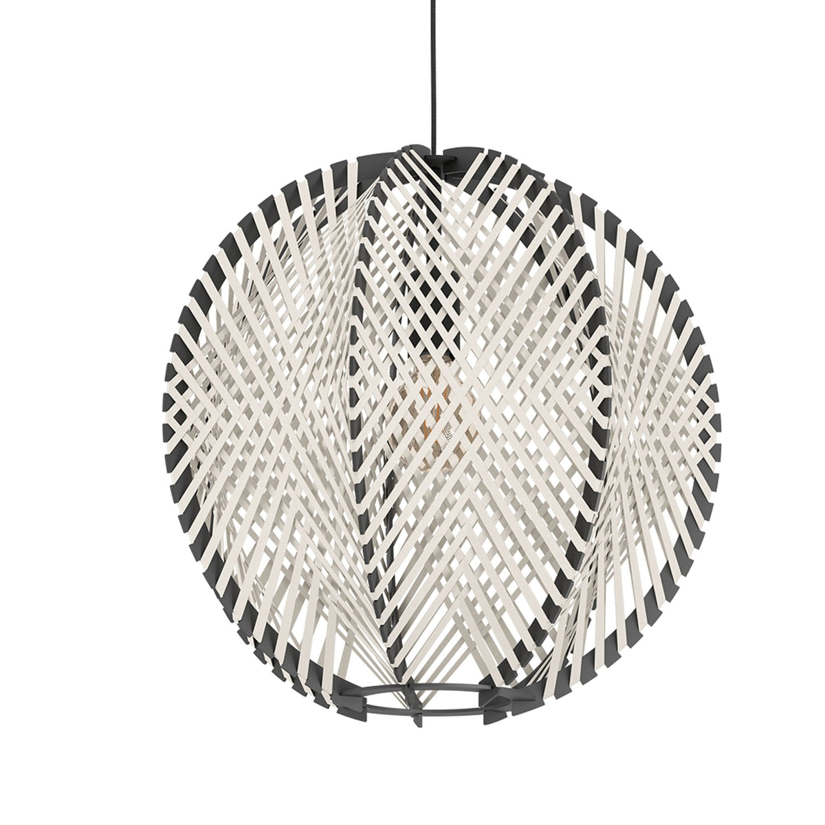 Waverton Single Pendant In Black With White Woven Fabric