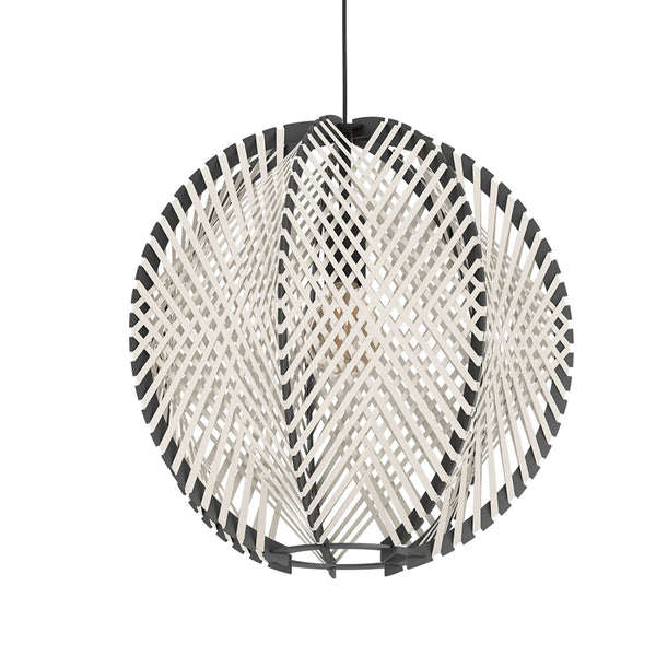 Waverton Single Pendant In Black With White Woven Fabric