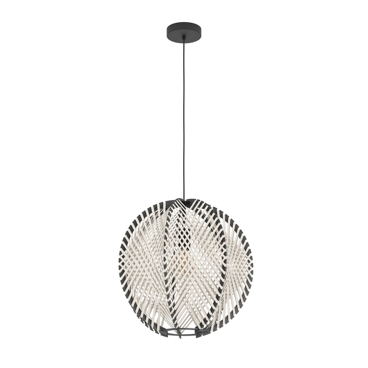 Waverton Single Pendant In Black With White Woven Fabric