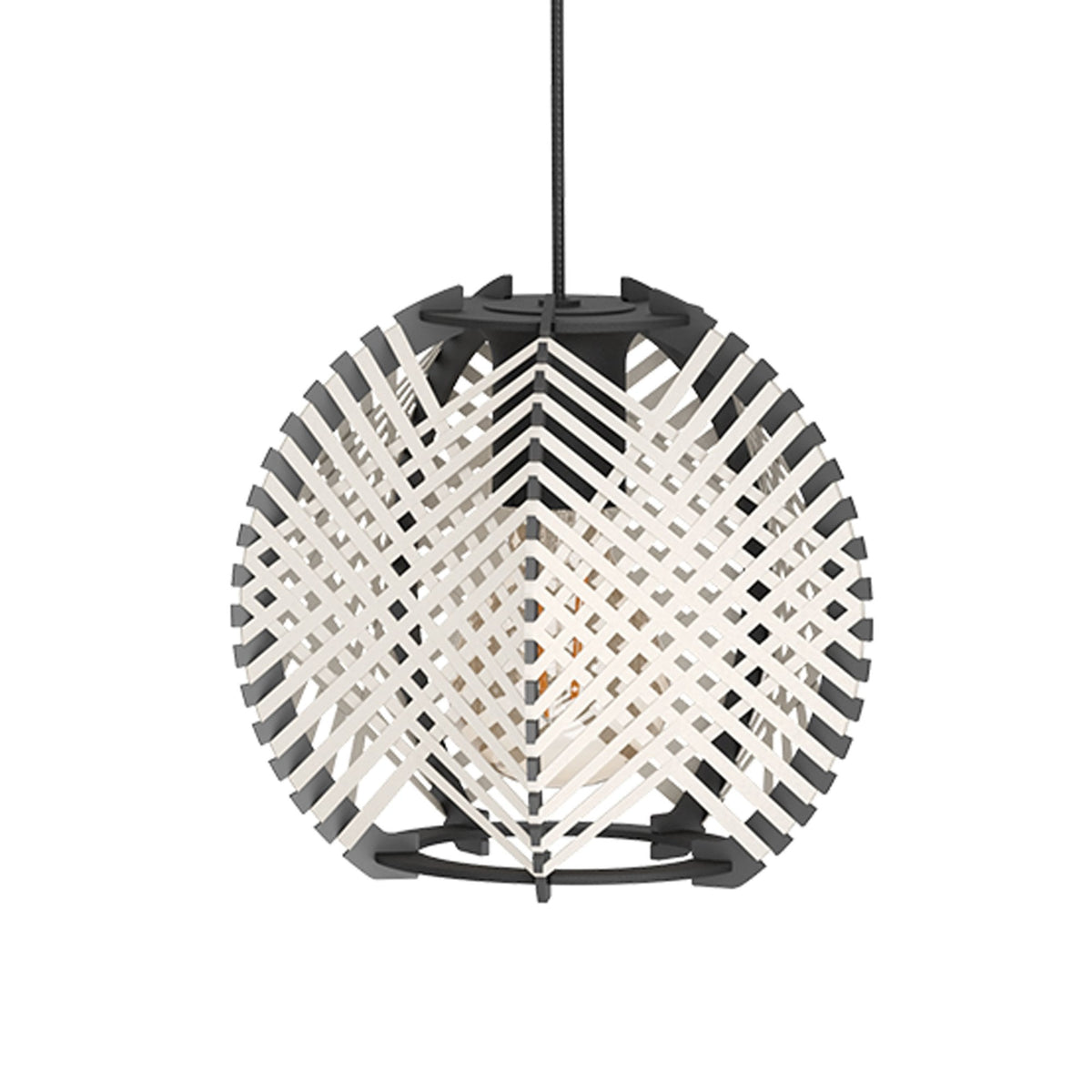 Waverton Linear Pendant In Black With White Woven Fabric
