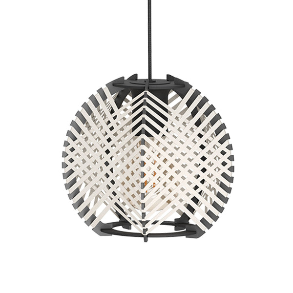 Waverton Linear Pendant In Black With White Woven Fabric