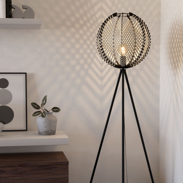 Waverton Floor Lamp In Black With White Woven Fabric