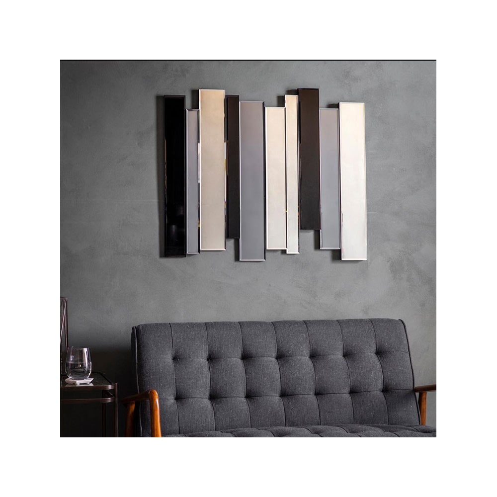 Whistley Black Smoked Multiple Panel Bevelled Edge Rectangular Wall Mirror