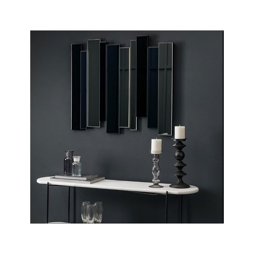 Whistley Black Smoked Multiple Panel Bevelled Edge Rectangular Wall Mirror