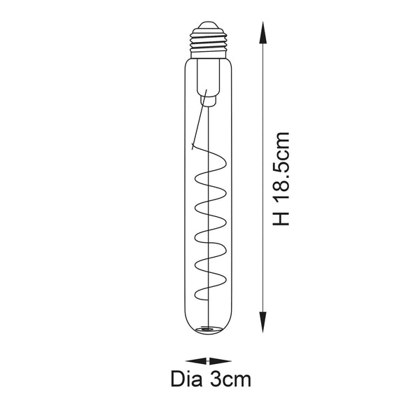 E27 Dimmable Extra Warm White Spiral Filament LED 185mm Tube 4W 2200K 265lm