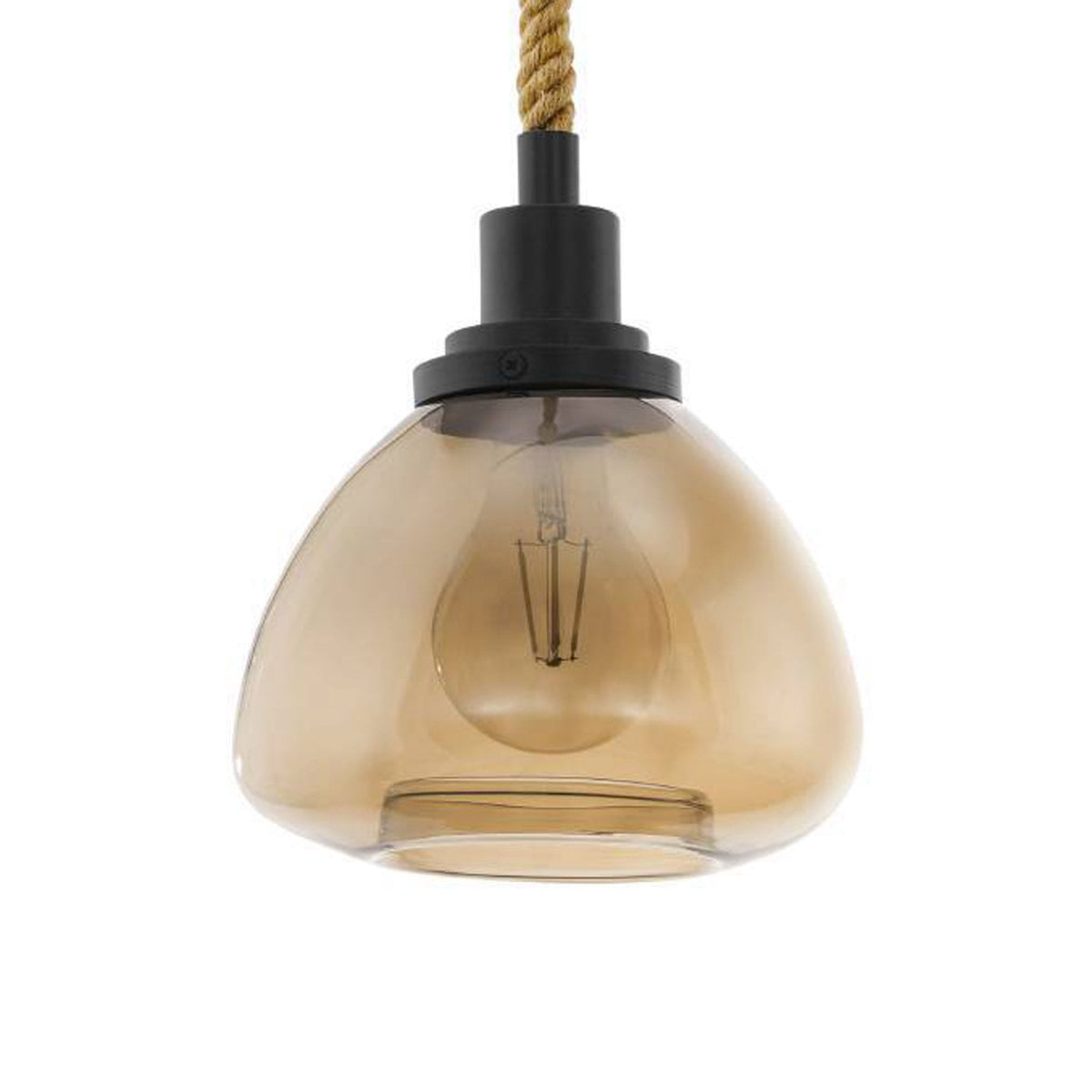 Rampside Three Drop Hemp Rope Linear Pendant with Amber Vaporized Glass Shades