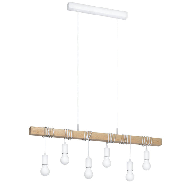 Townshend Six Lamp Wooden Bar Pendant with White Detailing