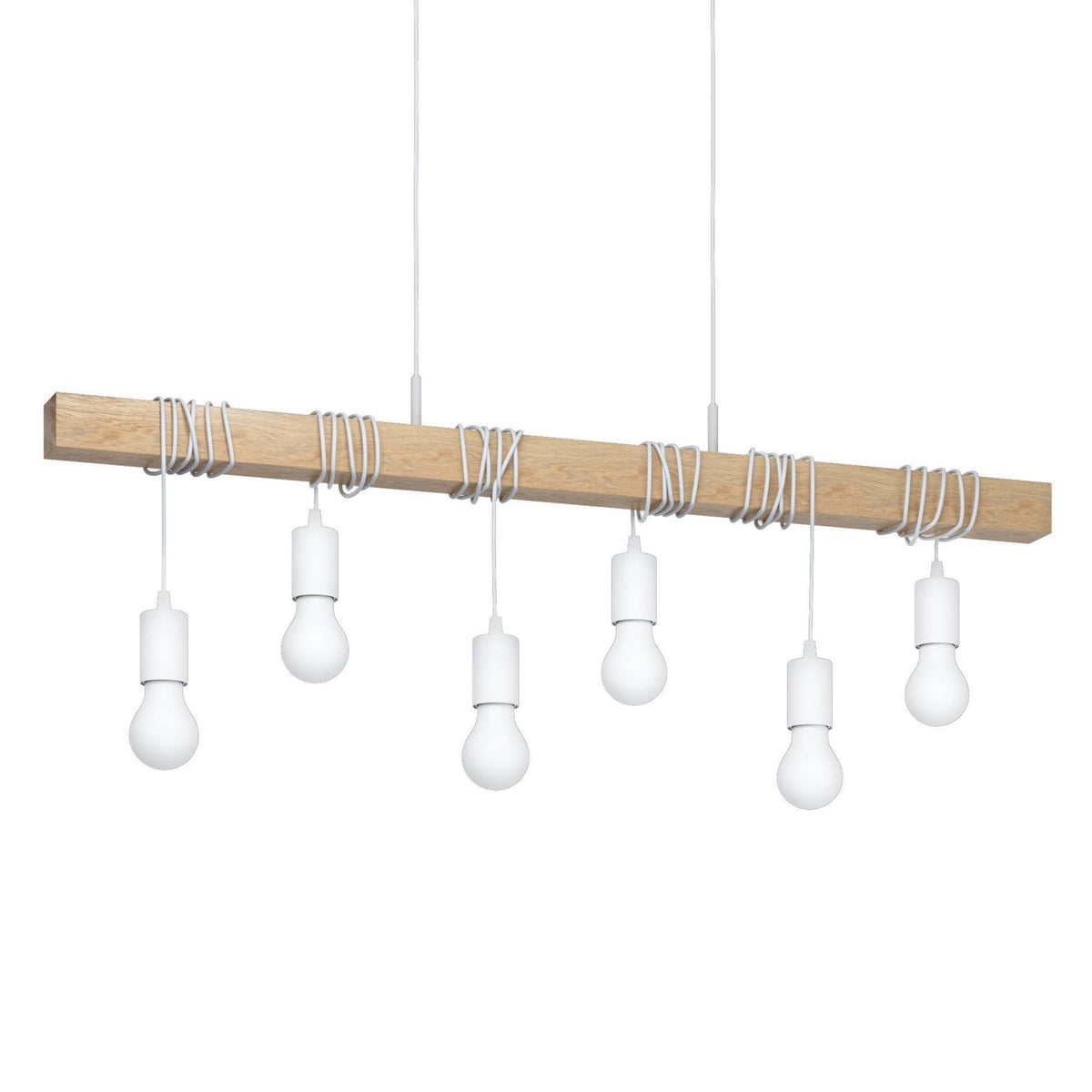 Townshend Six Lamp Wooden Bar Pendant with White Detailing