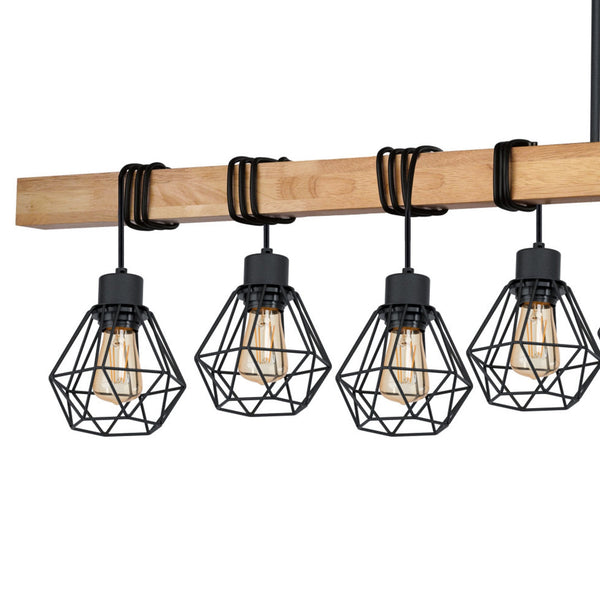 Townshend 5 Nine Lamp Wooden Bar Pendant with Wire Cage Shades