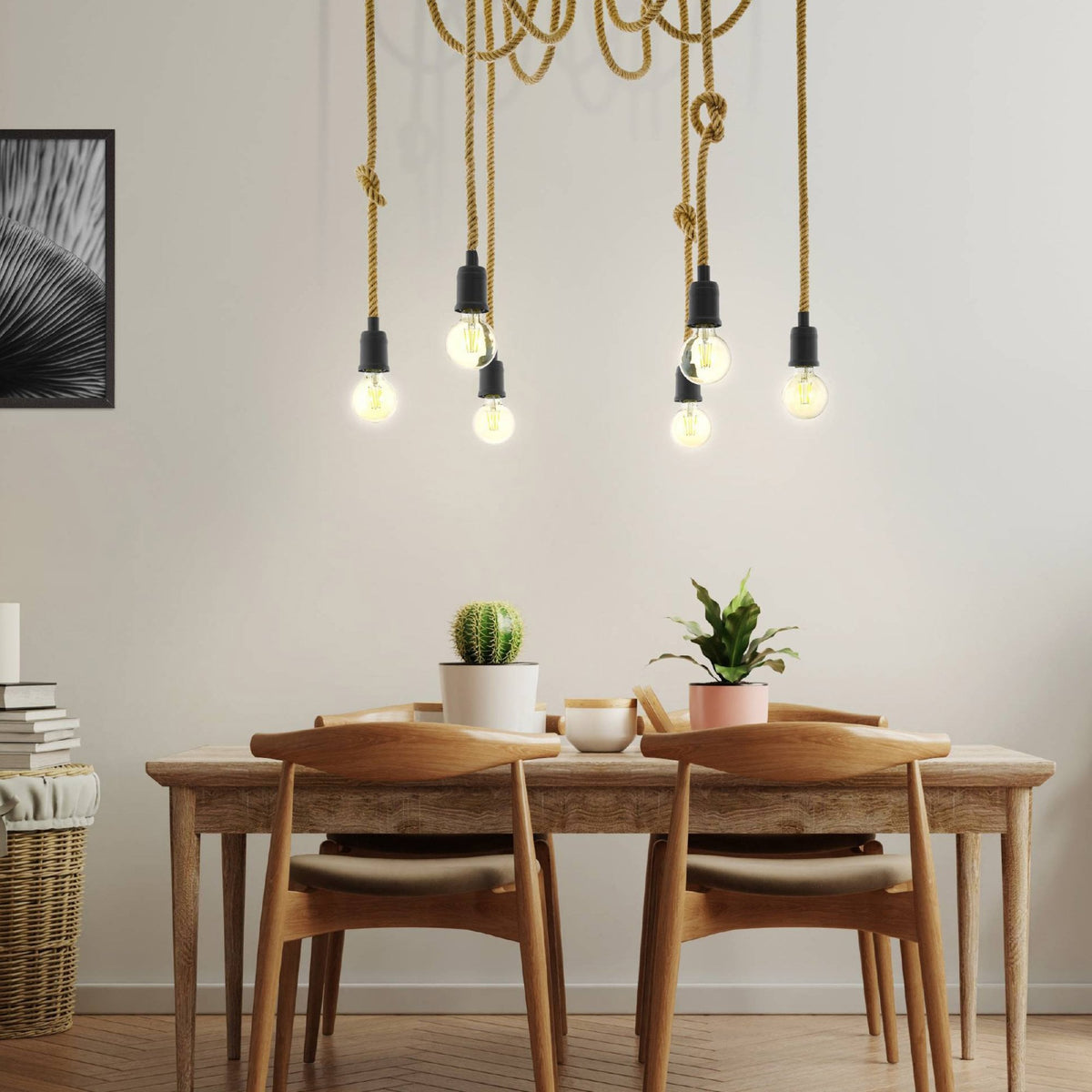 Rampside Six Drop Hemp Rope Spider Pendant