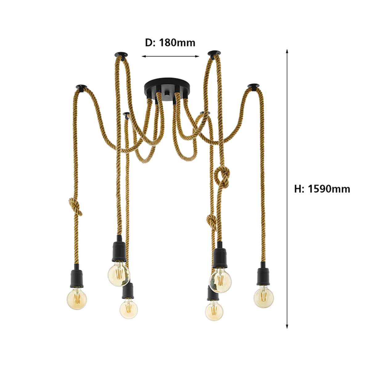 Rampside Six Drop Hemp Rope Spider Pendant