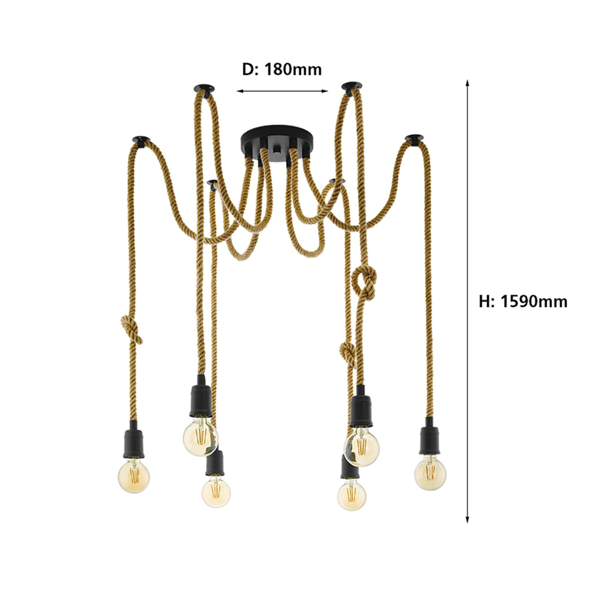 Rampside Six Lamp Hemp Rope Round Pendant