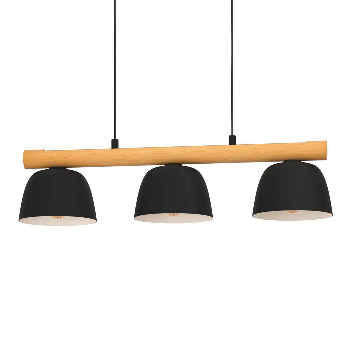 Sherburn Three Lamp Linear Pendant in Black with Wooden Crossbar
