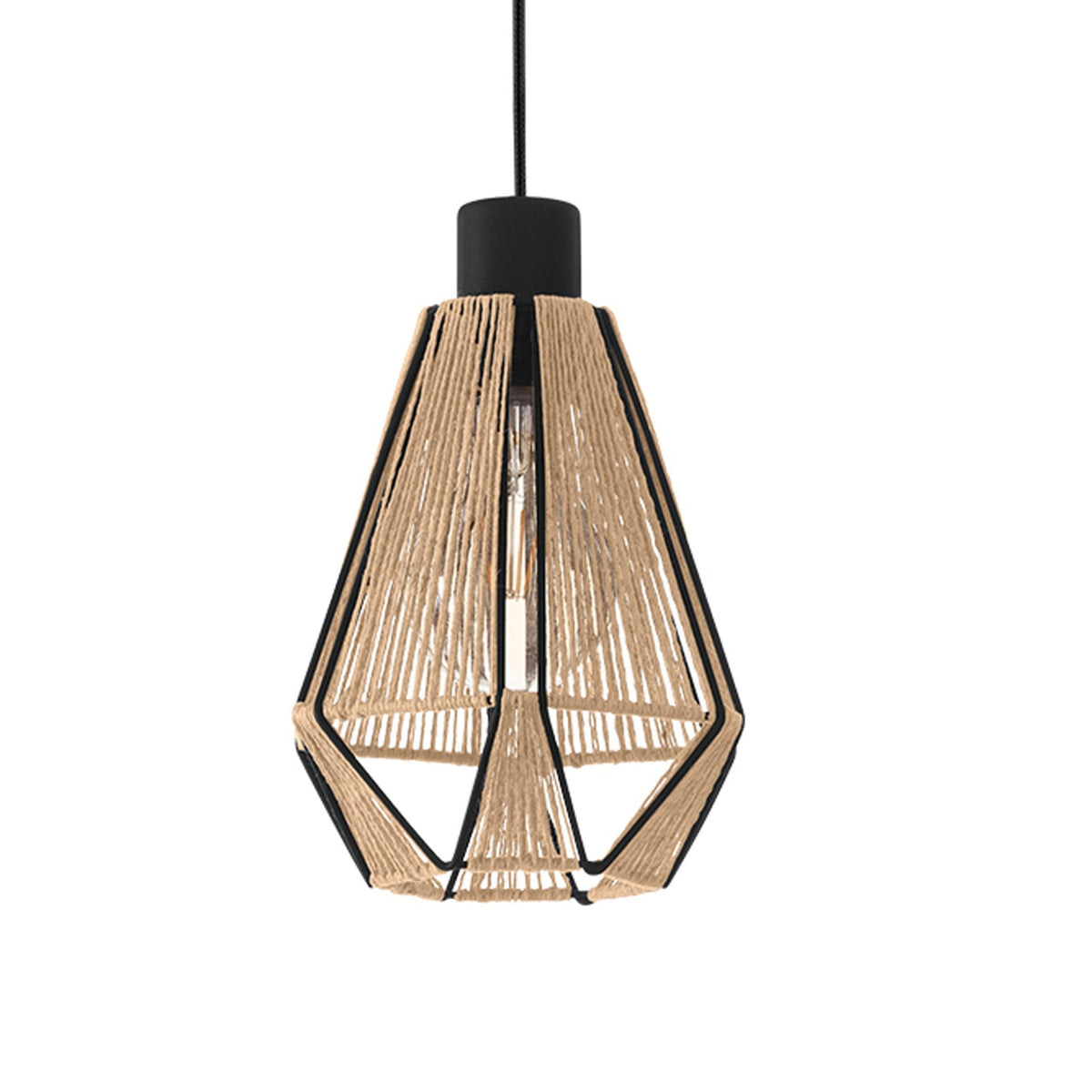 Adwickle Triple Drop Pendant in Black and Wrapped with Natural Hemp Yarn