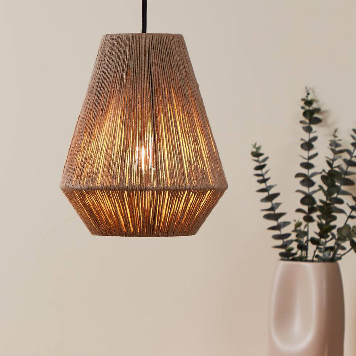 Alderney Triple Drop Linear Pendant Wrapped with Natural Hemp Yarn