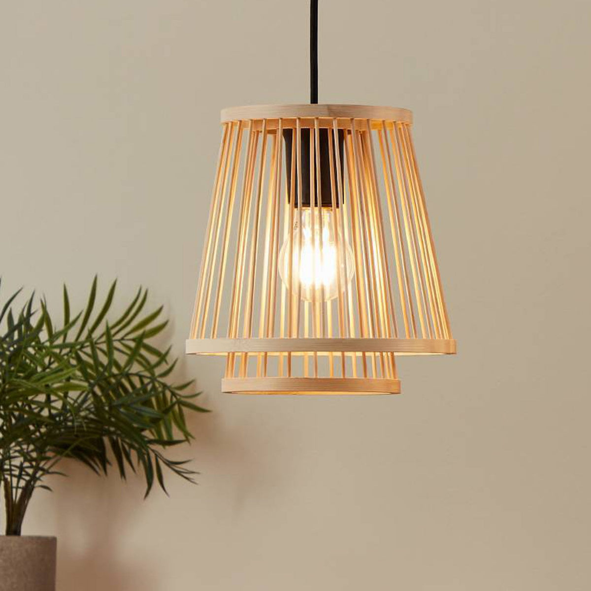 Hykeham Triple Drop Linear Pendant with Natural Bamboo Lampshades