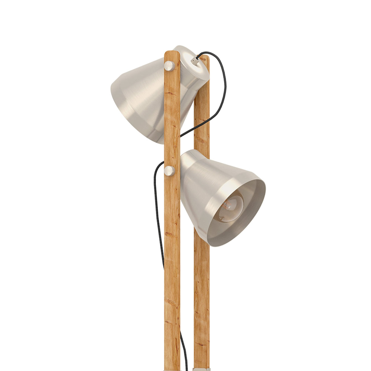 Cawton Floor Lamp with Wooden Detail and Steel Lampshade