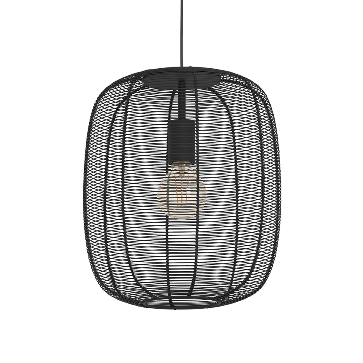 Rinroe Twin Drop Linear Pendant with Black Wired-Caged Design Lampshades