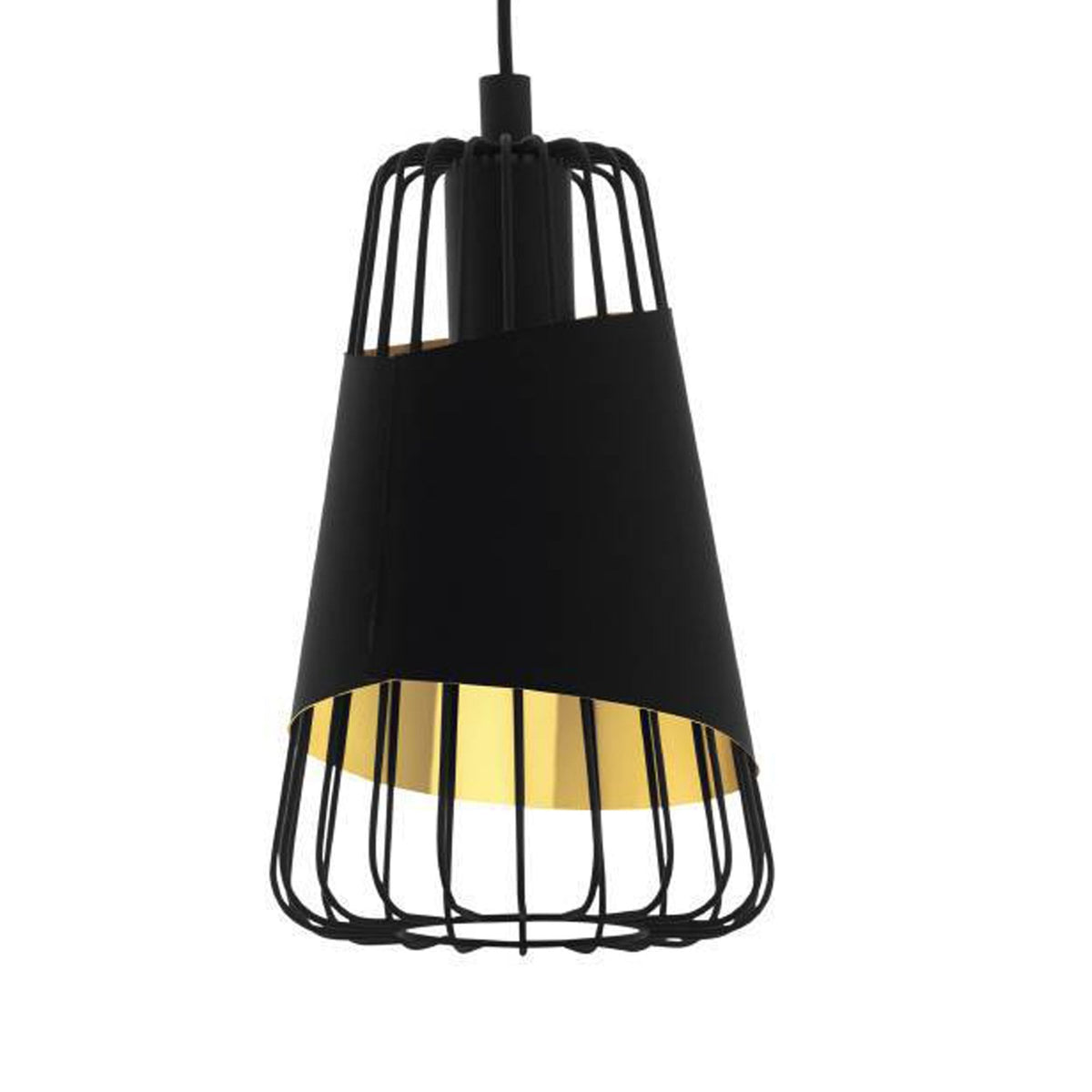 Austell Triple Drop Linear Pendant with Black Bands of Fabric with a Gold Inner Finish