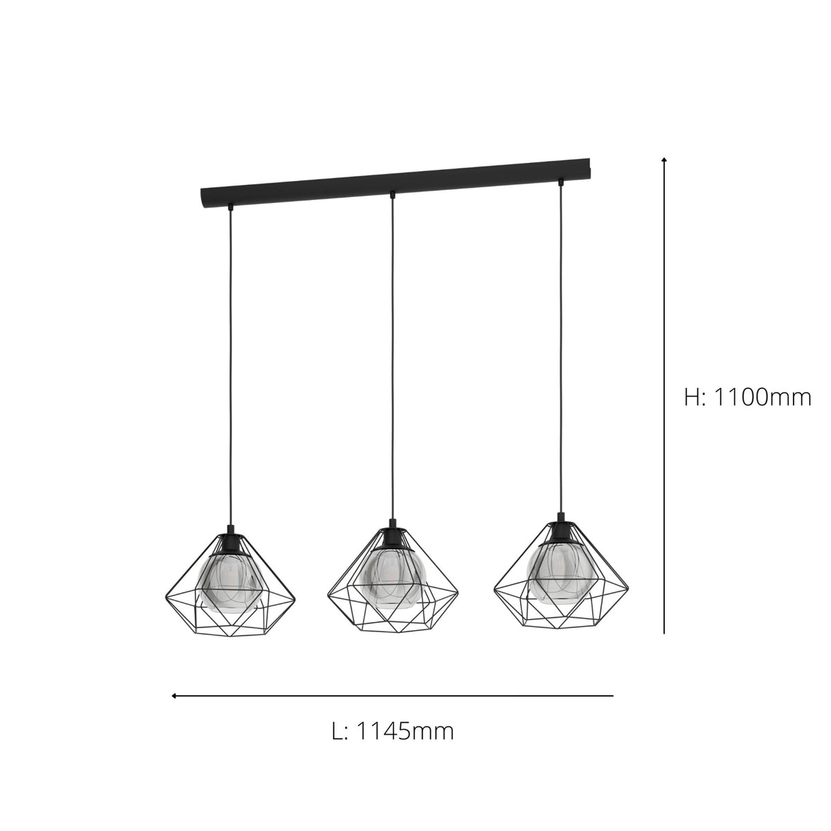 Vernham Triple Drop Pendant with Vaporized Black Transparent Glass