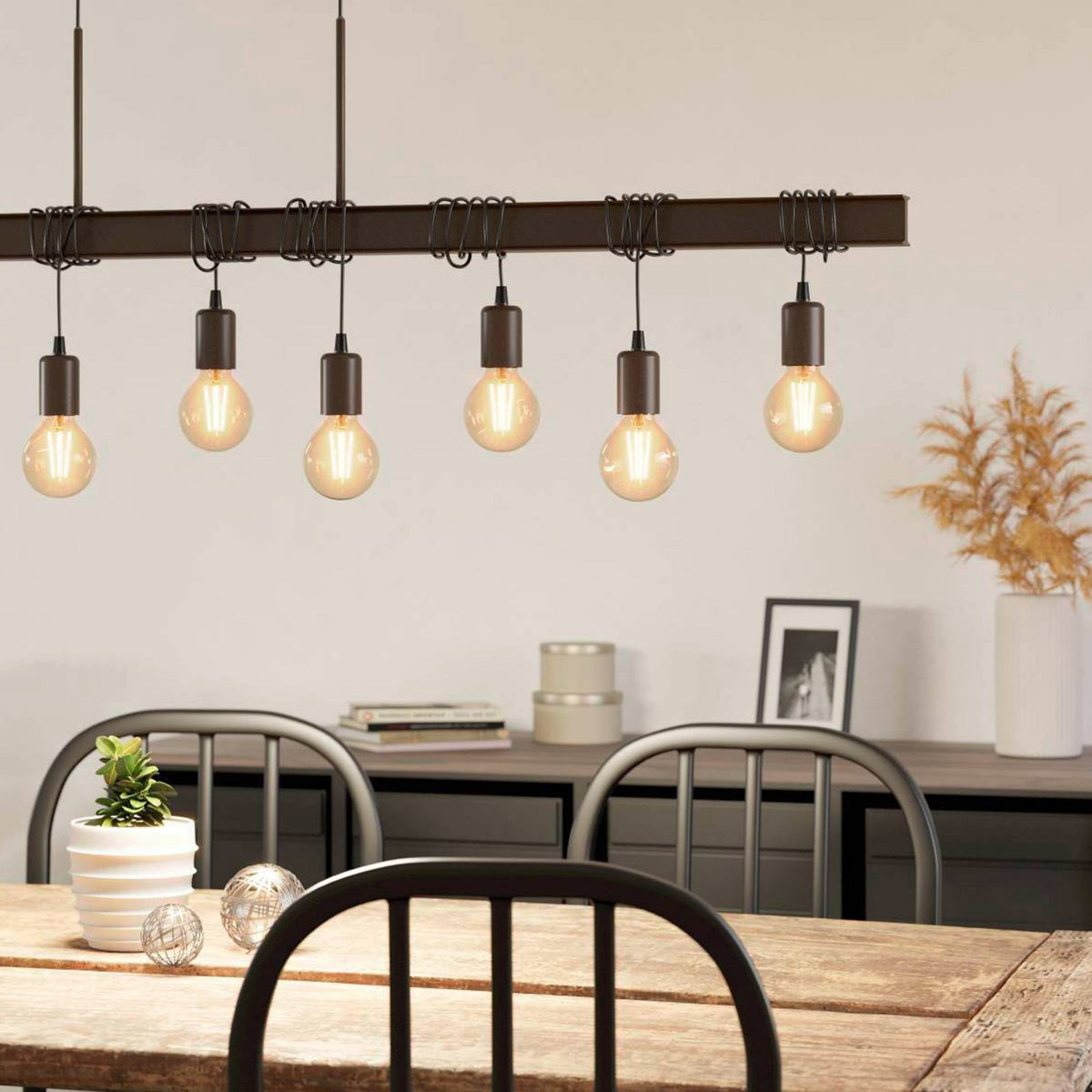 Townshend 4 Industrial Style Eight Lamp Bar Pendant in Rust Brown