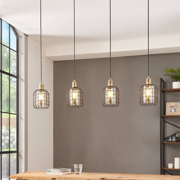 Chisle Four Drop Linear Pendant in Black & Bronze with Amber Vaporized Glass