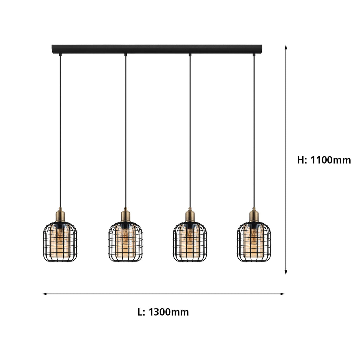 Chisle Four Drop Linear Pendant in Black & Bronze with Amber Vaporized Glass