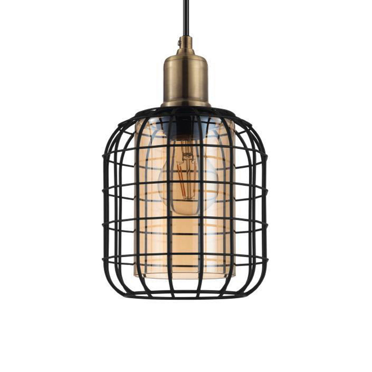 Chisle Four Drop Linear Pendant in Black & Bronze with Amber Vaporized Glass