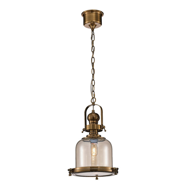 Small Vintage Pendant In Antique Brass With Amber Glass