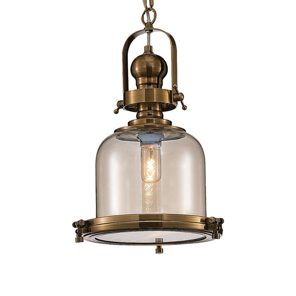 Small Vintage Pendant In Antique Brass With Amber Glass