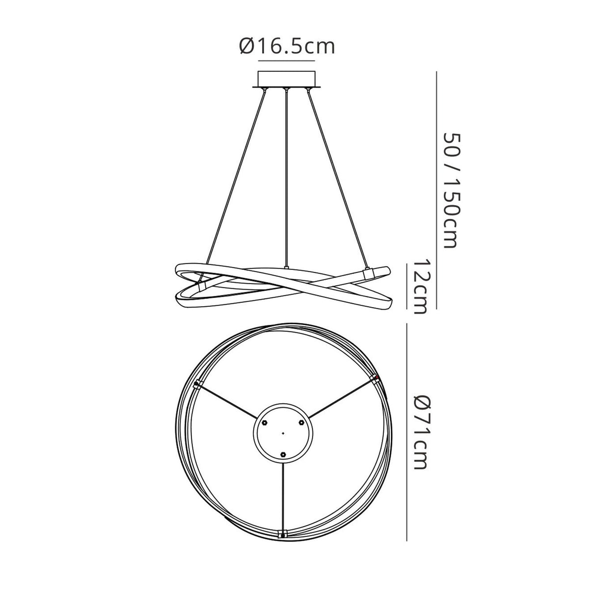 Technical line drawing of the LED ceiling pendant light showing dimensions in centimetres.