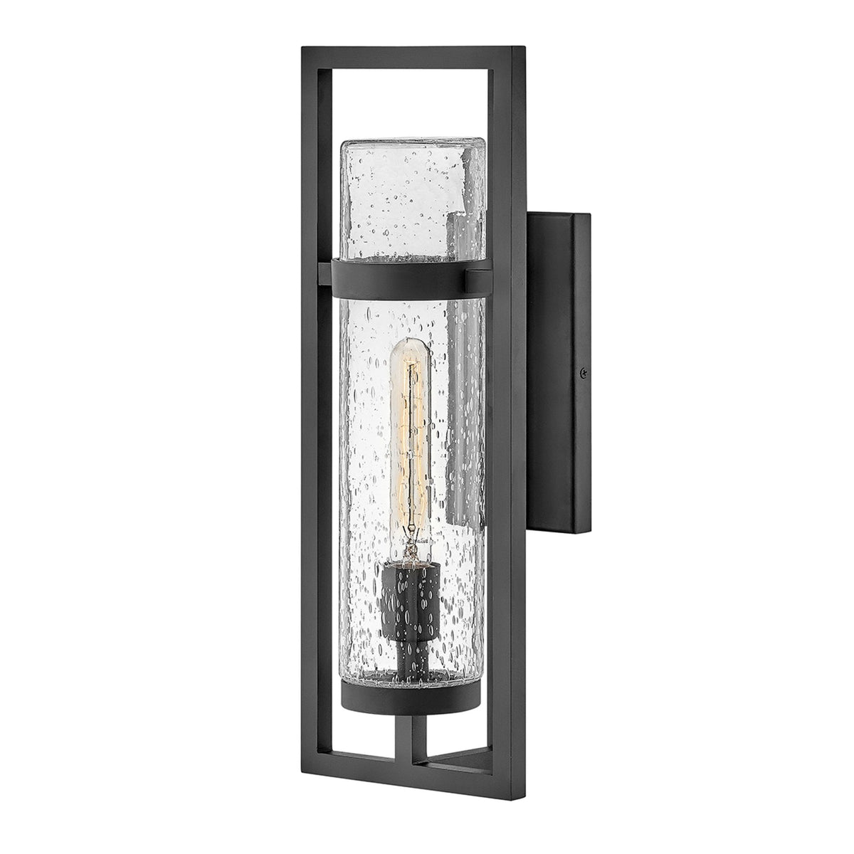 Cordillera IP44 Exterior Wall Light in Black with Seeded Tubular Glass