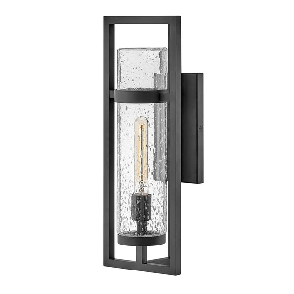 Cordillera IP44 Exterior Wall Light in Black with Seeded Tubular Glass