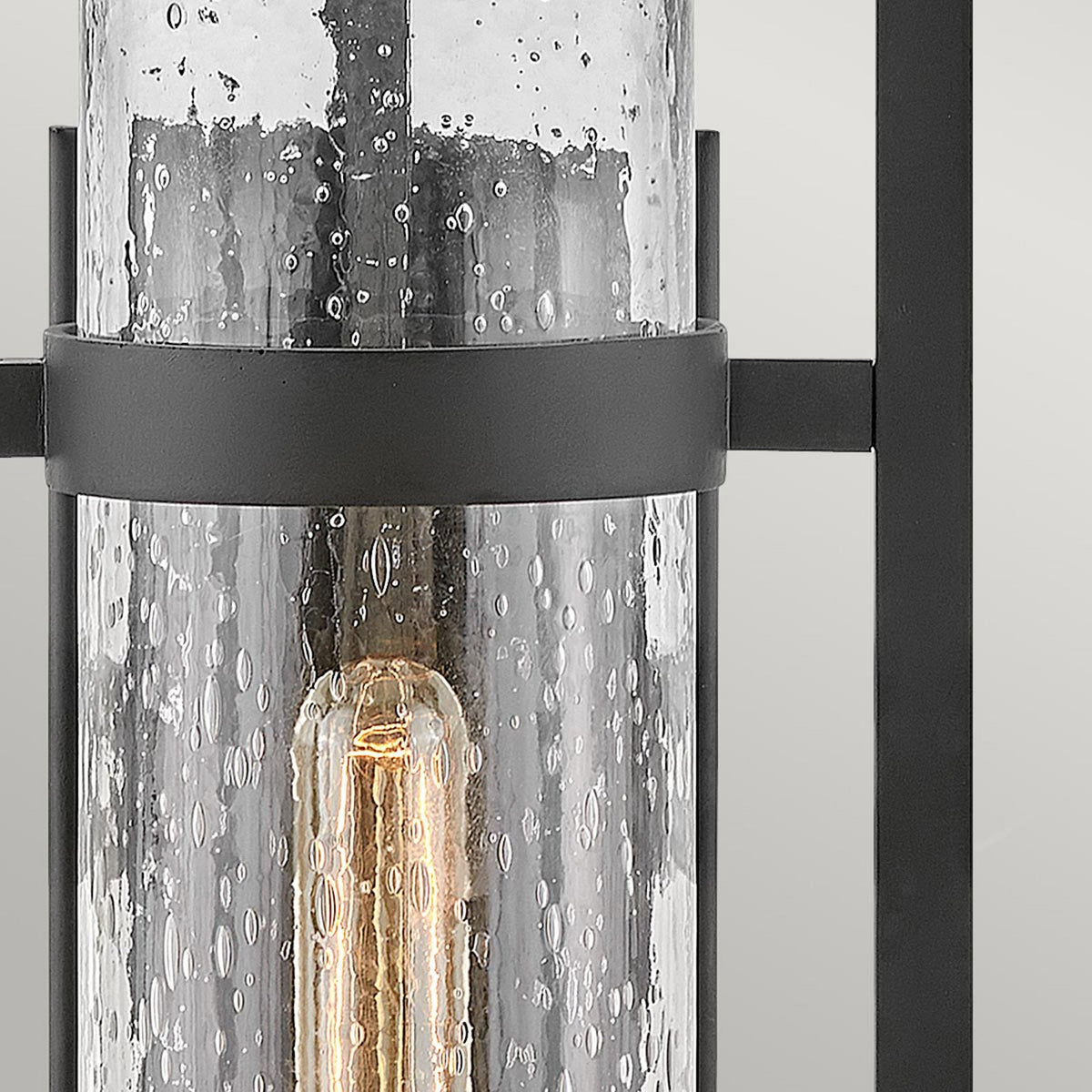 Cordillera IP44 Exterior Wall Light in Black with Seeded Tubular Glass