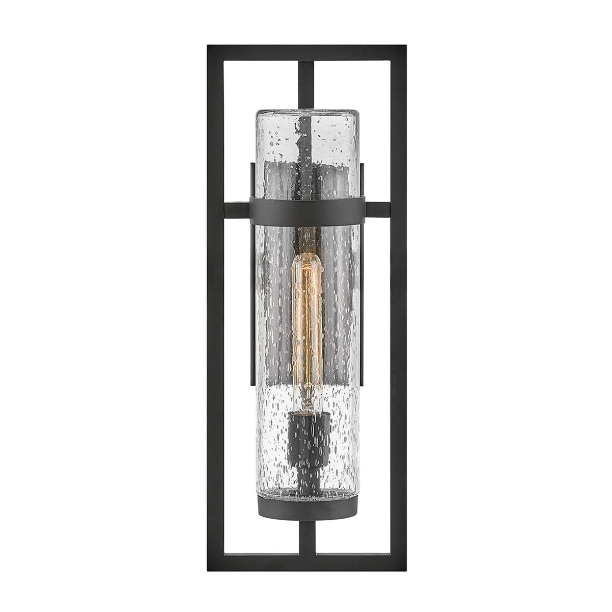 Cordillera IP44 Exterior Wall Light in Black with Seeded Tubular Glass