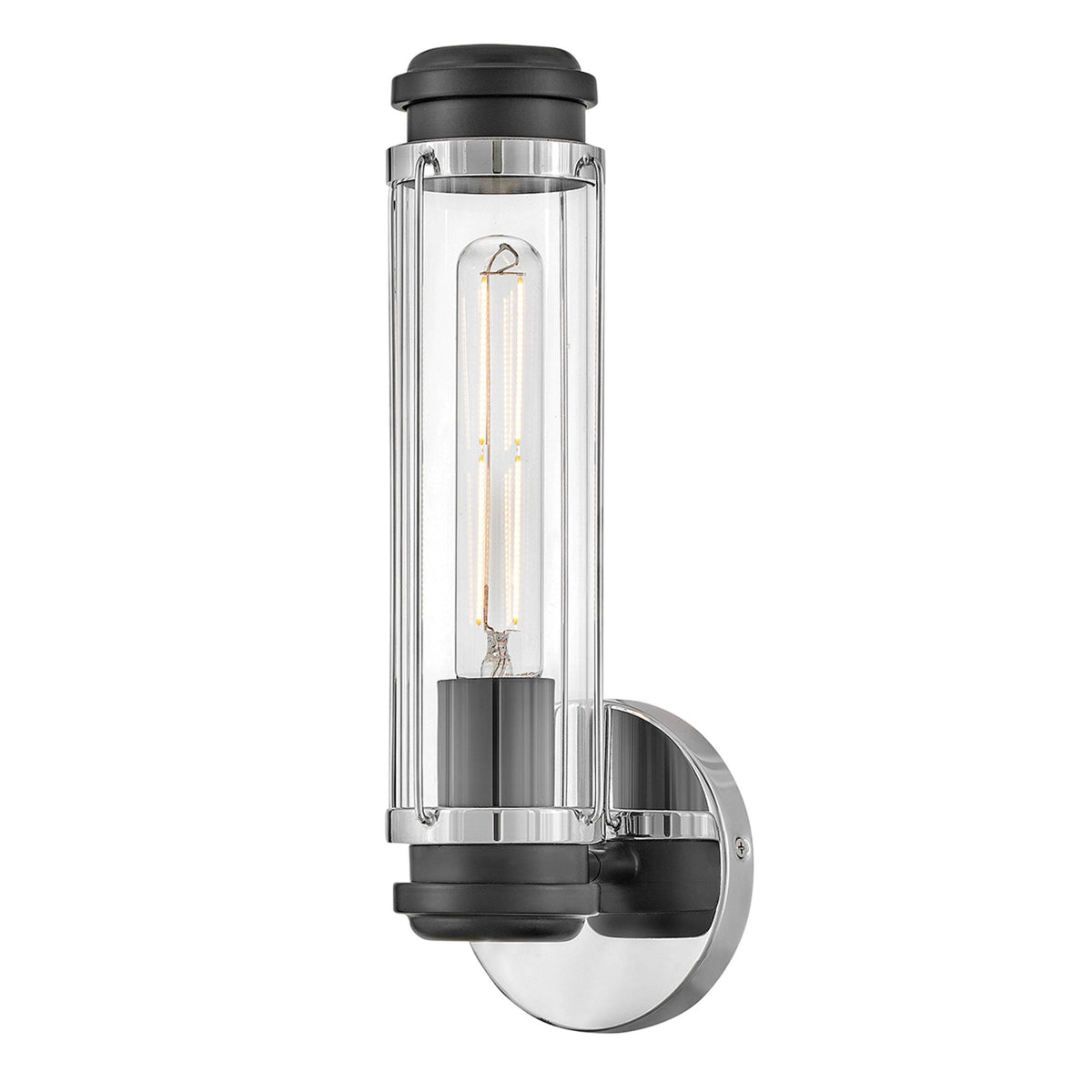 Masthead IP44 Single Wall Light in Polished Chrome and Black