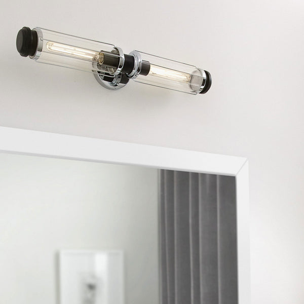 Masthead IP44 Twin Wall Light in Polished Chrome and Black