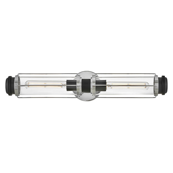 Masthead IP44 Twin Wall Light in Polished Chrome and Black