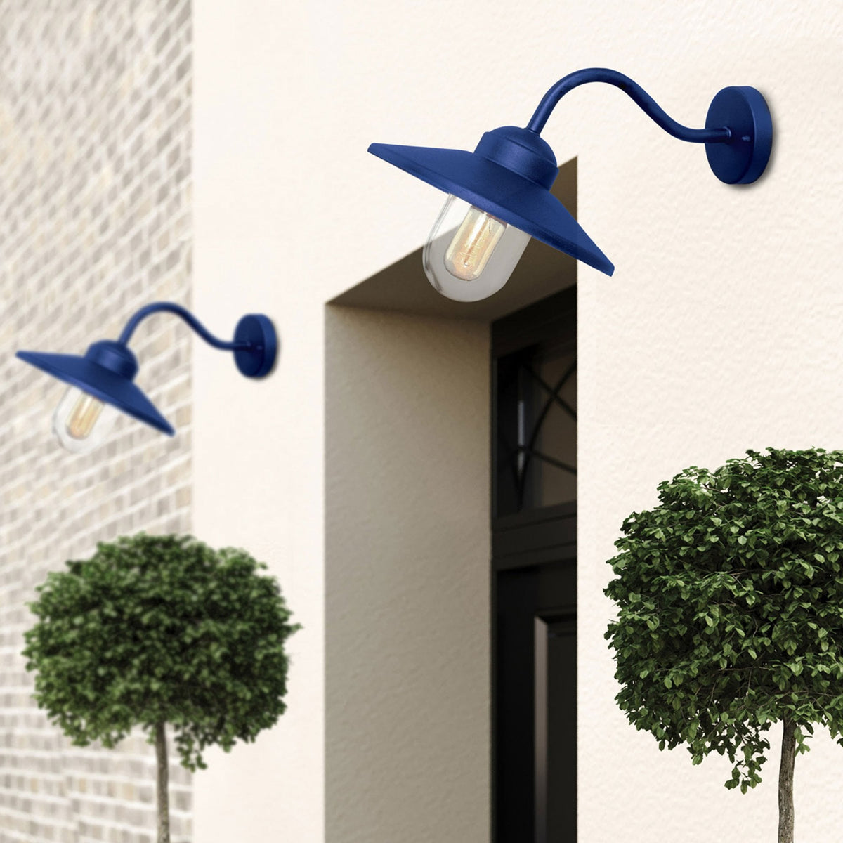 Klampenborg Outdoor Swan Neck Wall Lantern in Navy Blue
