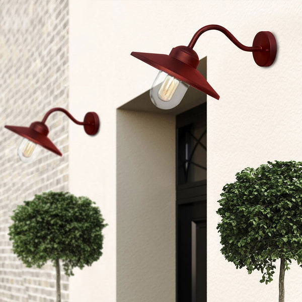 Klampenborg Outdoor Swan Neck Wall Lantern in Oxide Red