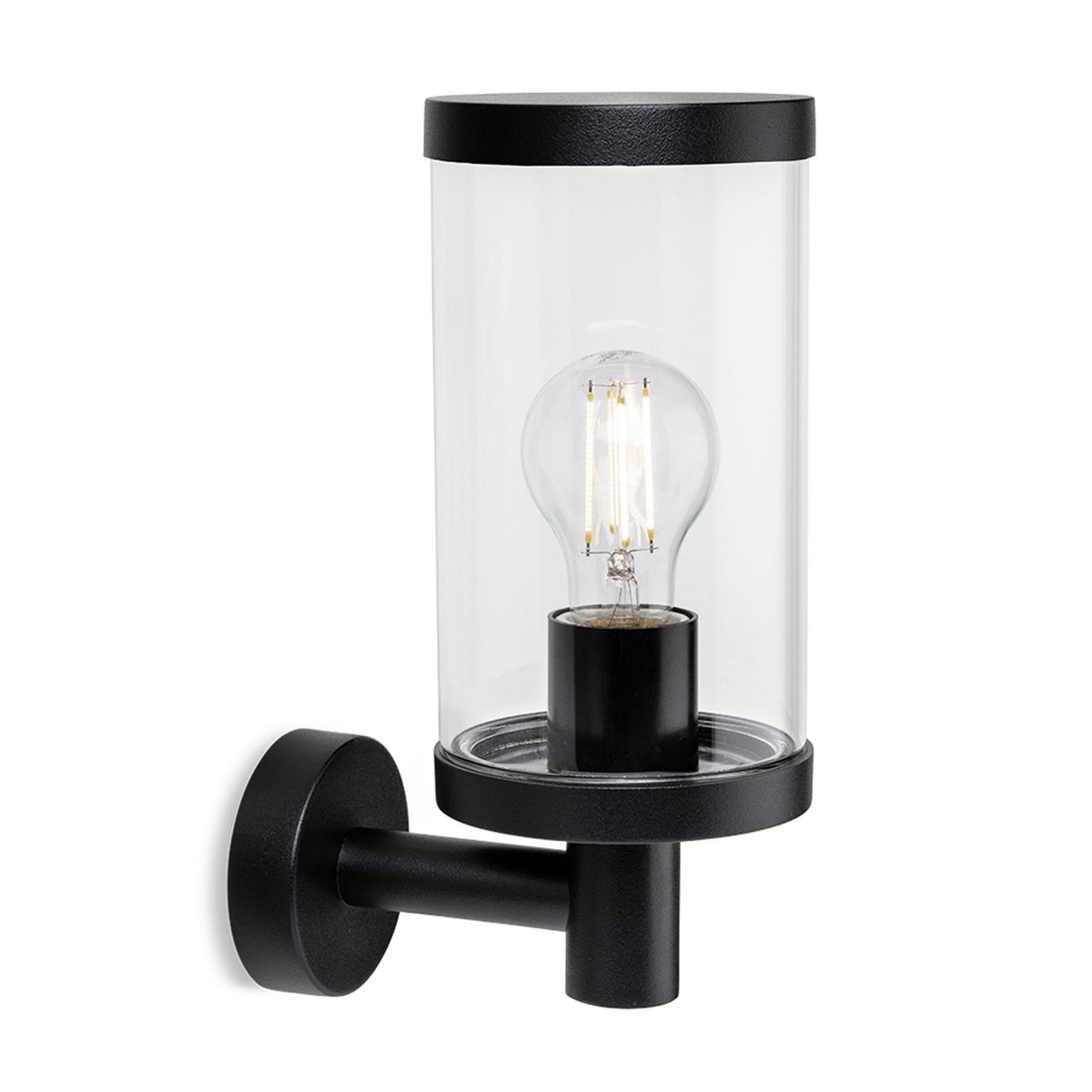 Lucas IP44 Up Wall Light in Black with Clear Glass