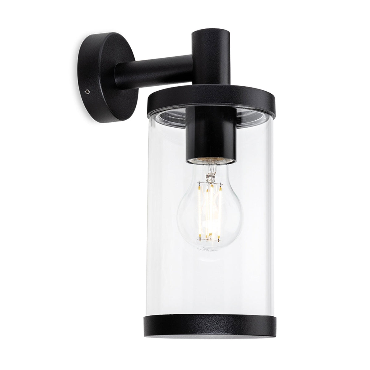 Lucas IP44 Down Wall Light in Black with Clear Glass