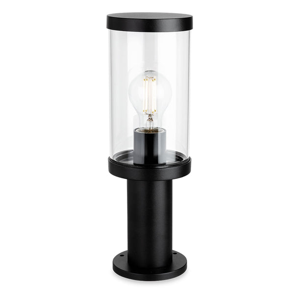 Lucas IP44 Pillar Light in Black with Clear Glass