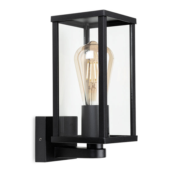 Dakota IP44 Up Wall Light in Black with Clear Glass