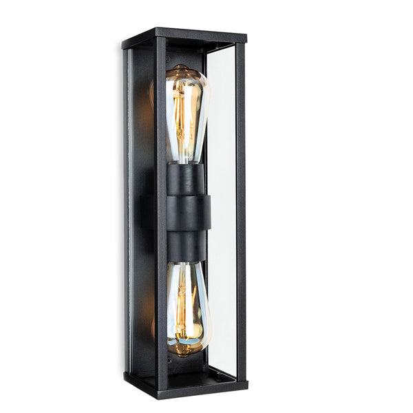 Dakota IP44 Twin Wall Light in Black with Clear Glass