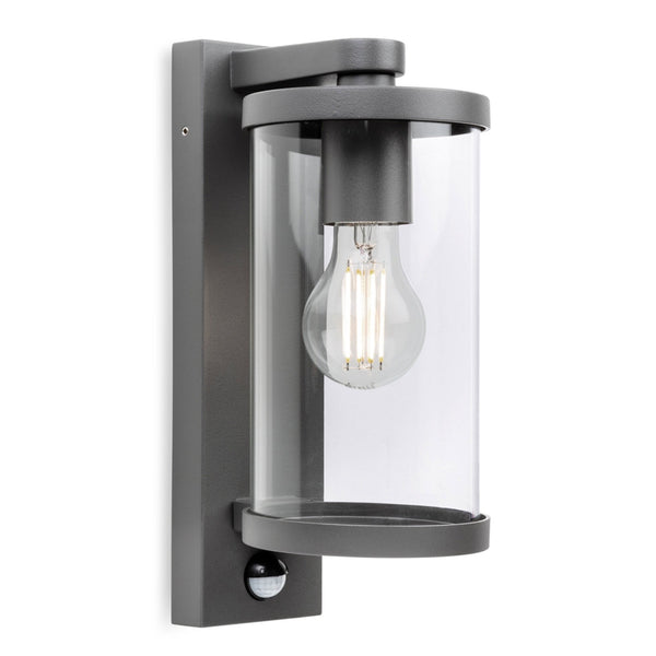 Harley IP44 Down PIR Wall Light in Graphite with Clear Glass