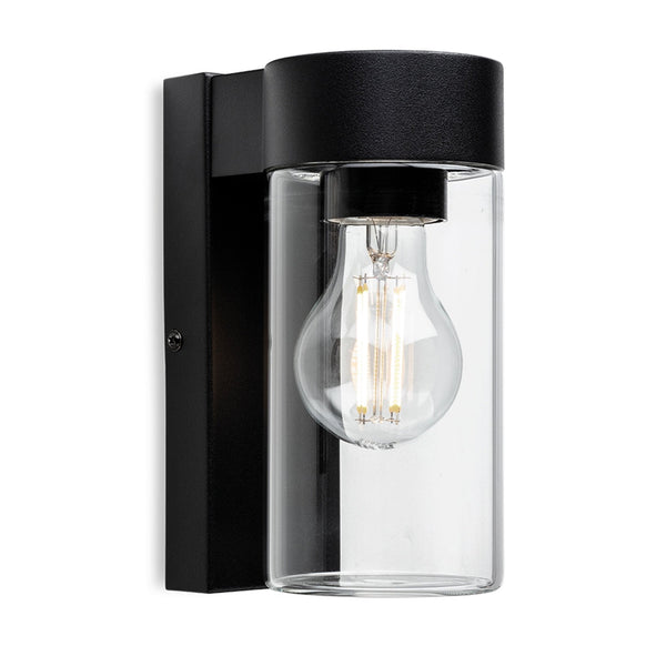 Zara IP44 Down Wall Light in Black with Clear Glass