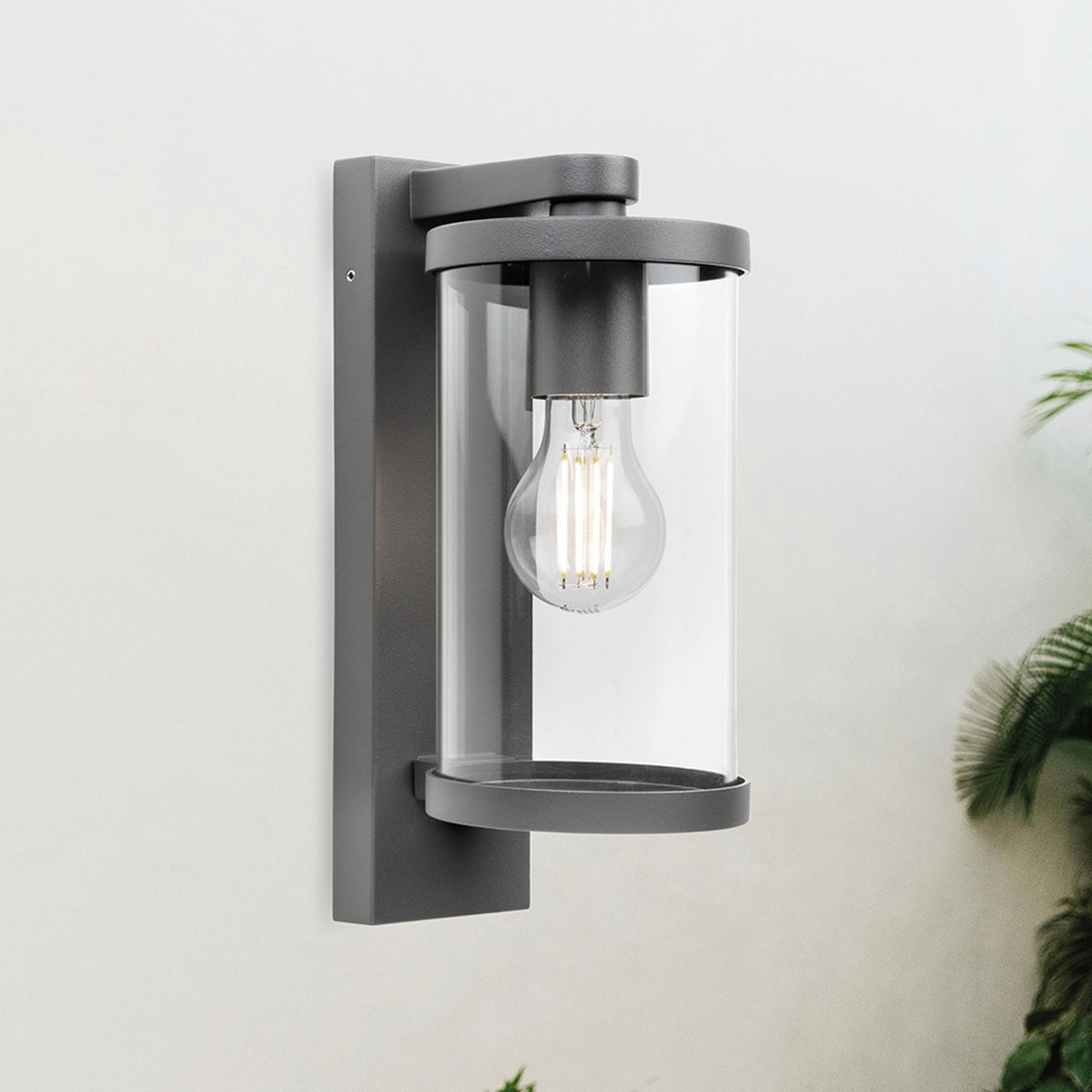 Harley IP44 Down Wall Light in Graphite with Clear Glass