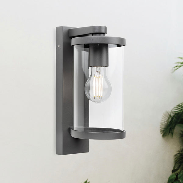 Harley IP44 Down Wall Light in Graphite with Clear Glass