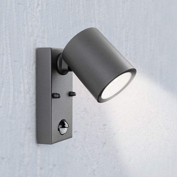 Vermont IP44 Adjustable LED Wall Spot Light in Graphite with PIR